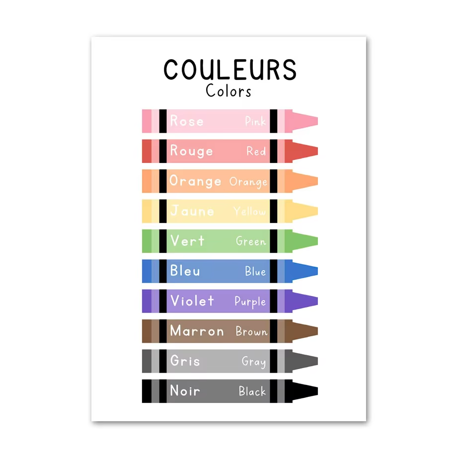 Les Couleurs en Français et Anglais